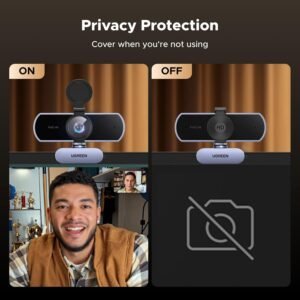 UGREEN CM831 65381 4K Webcam for PC Ultra HD Web Camera with Microphone, Privacy Cover, 70° Fov, PDAF Autofocus, USB A & USB C Adapter