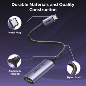 UGREEN CM654 15575 8K@60Hz USB C to DisplayPort 1.4 Adapter Supporting 4K@240Hz Thunderbolt 4/3 to Display Port Converter-Braided