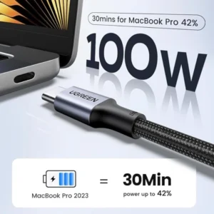 UGREEN L502 100W 2M Type-C to Type-C Braided Fast Charging Cable – White